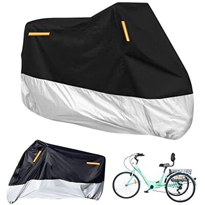 Foxtell Premium Dreiradabdeckung für Erwachsene, passend für alle 3-Rad-Fahrräder oder Motorräder im Innen- und Außenbereich, 264,2 cm L x 110 cm B x 124,5 cm H (Schwarz und Silber, 210D) Foxtell Premium Dreiradabdeckung für Erwachsene, passend für alle 3-Rad-Fahrräder oder Motorräder im Innen- und Außenbereich, 264,2 cm L x 110 cm B x 124,5 cm H (Schwarz und Silber, 210D)