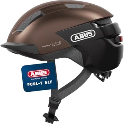 Abus Fahrradhelm Purl-Y ACE mit LED-Licht – geeignet Fahrten auf E-Bike und S-Pedelec – Trendiger NTA-Schutzhelm für Erwachsene und Jugendliche – Braun, Größe L Abus Fahrradhelm Purl-Y ACE mit LED-Licht – geeignet Fahrten auf E-Bike und S-Pedelec – Trendiger NTA-Schutzhelm für Erwachsene und Jugendliche – Braun, Größe L