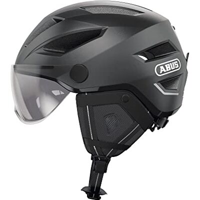 Abus Stadthelm Pedelec 2.0 ACE Fahrradhelm mit Rücklicht, Visier, Regenhaube, Ohrenschutz für Damen und Herren Dunkelgrau, Größe S Abus Stadthelm Pedelec 2.0 ACE Fahrradhelm mit Rücklicht, Visier, Regenhaube, Ohrenschutz für Damen und Herren Dunkelgrau, Größe S
