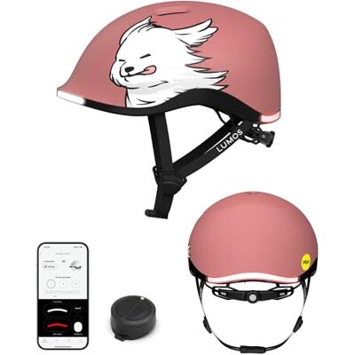 Lumos Nyxel MIPS LED Fahrradhelm – City & Commuter Helm mit 360° Beleuchtung, Bremslicht, USB-C, IPX6 – Größe M, Farbe: Breeze & Fluff- Coral mit Hundemotiv Lumos Nyxel MIPS LED Fahrradhelm – City & Commuter Helm mit 360° Beleuchtung, Bremslicht, USB-C, IPX6 – Größe M, Farbe: Breeze & Fluff- Coral mit Hundemotiv