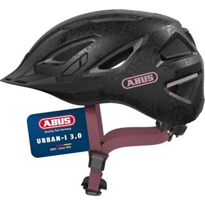 Abus Stadthelm Urban-I 3.0 Fahrradhelm mit Rücklicht, Schirm und Magnetverschluss für Damen und Herren Schwarz mit floralem Muster, M (52-58 cm) Abus Stadthelm Urban-I 3.0 Fahrradhelm mit Rücklicht, Schirm und Magnetverschluss für Damen und Herren Schwarz mit floralem Muster, M (52-58 cm)
