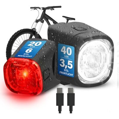 Fischer Fahrrad Beleuchtung-Set Square, 90 Lumen, 40/20 Lux, Front- und Rückleuchte, Fahrradlicht mit USB-Ladefunktion, Spritzwasserschutz nach IP44, StVZO-zugelassen Fischer Fahrrad Beleuchtung-Set Square, 90 Lumen, 40/20 Lux, Front- und Rückleuchte, Fahrradlicht mit USB-Ladefunktion, Spritzwasserschutz nach IP44, StVZO-zugelassen