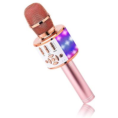 BONAOK Kabelloses Bluetooth-Mikrofon, Kindermikrofon mit LED-Lichtern, Mini-Karaoke-Maschine für Party/Zuhause/Geburtstag, kompatibel mit Bluetooth iOS Android (Rosa) BONAOK Kabelloses Bluetooth-Mikrofon, Kindermikrofon mit LED-Lichtern, Mini-Karaoke-Maschine für Party/Zuhause/Geburtstag, kompatibel mit Bluetooth iOS Android (Rosa)