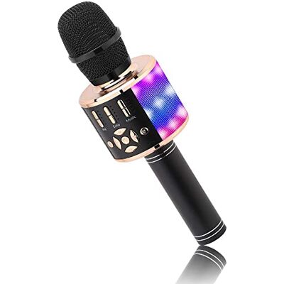 BONAOK Kabelloses Bluetooth-Mikrofon, Kindermikrofon mit LED-Lichtern, Mini-Karaoke-Maschine für Party/Zuhause/Geburtstag, kompatibel mit Bluetooth iOS Android (Goldfarben) BONAOK Kabelloses Bluetooth-Mikrofon, Kindermikrofon mit LED-Lichtern, Mini-Karaoke-Maschine für Party/Zuhause/Geburtstag, kompatibel mit Bluetooth iOS Android (Goldfarben)