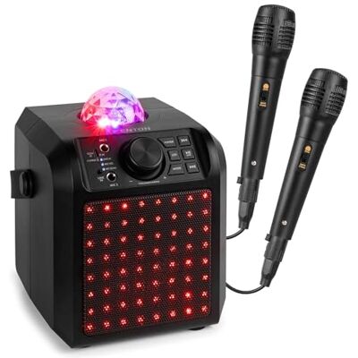 Fenton KAR55B – Musikbox Kinder Karaoke Anlage mit 2 Mikrofonen, Jelly Ball LED-Discolicht, Bluetooth, 10 Std. Akku, 50 Watt Leistung, AUX-Anschluss, Portable Karaoke Maschine Kinder, Schwarz Fenton KAR55B – Musikbox Kinder Karaoke Anlage mit 2 Mikrofonen, Jelly Ball LED-Discolicht, Bluetooth, 10 Std. Akku, 50 Watt Leistung, AUX-Anschluss, Portable Karaoke Maschine Kinder, Schwarz