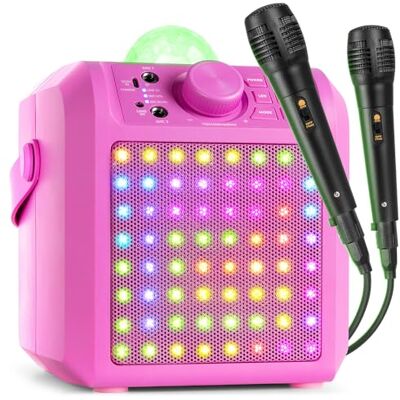 Fenton KAR55P – Musikbox Kinder Karaoke Anlage mit 2 Mikrofonen, Jelly Ball LED-Discolicht, Bluetooth, 10 Std. Akku, 50 Watt Leistung, AUX-Anschluss, Portable Karaoke Maschine Kinder in Pink Fenton KAR55P – Musikbox Kinder Karaoke Anlage mit 2 Mikrofonen, Jelly Ball LED-Discolicht, Bluetooth, 10 Std. Akku, 50 Watt Leistung, AUX-Anschluss, Portable Karaoke Maschine Kinder in Pink