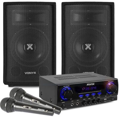 Fenton Karaoke Anlage mit 2 Mikrofonen Vonyx SL8 PA Lautsprecher Set 400 Watt und AV440BT Bluetooth Verstärker, Mobile PA Anlage Komplettset mit Kabeln, DJ Anlage, Karaoke Set, Karaoke Maschine Fenton Karaoke Anlage mit 2 Mikrofonen Vonyx SL8 PA Lautsprecher Set 400 Watt und AV440BT Bluetooth Verstärker, Mobile PA Anlage Komplettset mit Kabeln, DJ Anlage, Karaoke Set, Karaoke Maschine