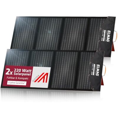ELMAG Faltbares Solarpanel SOLAR 220 DUO 2 Stück monokristalline 220W Solarmodule für tragbare Powerstations 18V DC Solarpanele mit integrierten Stützfüßen Ideal für Outdoor, Camping & Wohnmobil ELMAG Faltbares Solarpanel SOLAR 220 DUO 2 Stück monokristalline 220W Solarmodule für tragbare Powerstations 18V DC Solarpanele mit integrierten Stützfüßen Ideal für Outdoor, Camping & Wohnmobil