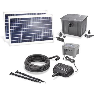 Esotec Solar Teichfilter 70/2800 Durchlauffilter mit Akku 101091 2x35Wp Solarmodul, 2800l/h Pumpe, LiFePO4 12,8V/12Ah Akku, bis12000l, Trockenlaufschutz, 4-Stufen-Filter, Außenfilter Esotec Solar Teichfilter 70/2800 Durchlauffilter mit Akku 101091 2x35Wp Solarmodul, 2800l/h Pumpe, LiFePO4 12,8V/12Ah Akku, bis12000l, Trockenlaufschutz, 4-Stufen-Filter, Außenfilter