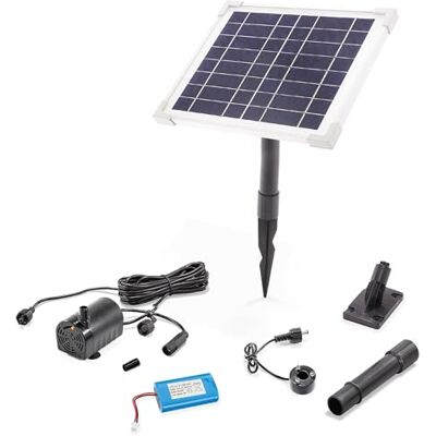 Esotec Teichpumpe 6/140 LED + Akku, Solarpumpe Wasserspiel Fontäne 101921 6Wp Solarmodul, LiFePO4 Akku 1,5Ah, 140l/h, 65cm Förderhöhe, LED 3000K, 3m Kabel, Durchflussregler, Brunnenpumpe, Wasserspiel Esotec Teichpumpe 6/140 LED + Akku, Solarpumpe Wasserspiel Fontäne 101921 6Wp Solarmodul, LiFePO4 Akku 1,5Ah, 140l/h, 65cm Förderhöhe, LED 3000K, 3m Kabel, Durchflussregler, Brunnenpumpe, Wasserspiel