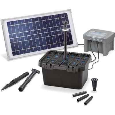 Esotec Solar Teichfilter 15/500 LED proBatt mit Akku Komplettset 101058 15Wp Solarmodul, 500l/h Pumpe, AGM 12V/7Ah Akku, bis1000l, LED-Lichtring, Timerfunktion, Durchflussregler, Unterwasserfilter Esotec Solar Teichfilter 15/500 LED proBatt mit Akku Komplettset 101058 15Wp Solarmodul, 500l/h Pumpe, AGM 12V/7Ah Akku, bis1000l, LED-Lichtring, Timerfunktion, Durchflussregler, Unterwasserfilter