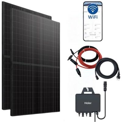 HAIER 880 W Balkonkraftwerk, 800 W Stecker-Solaranlage mit 2x 440 W Modulen und Wechselrichter, 5 m Kabel, WiFi HAIER 880 W Balkonkraftwerk, 800 W Stecker-Solaranlage mit 2x 440 W Modulen und Wechselrichter, 5 m Kabel, WiFi