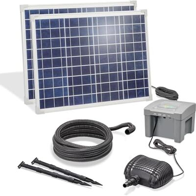 Esotec Solarpumpe Bachlaufpumpe Wasserfall 100/4200 Akku 101943 Teichpumpe 4200l/h, LiFePO4-Akku 24Ah, bis 16,5h Laufzeit, 2×50Wp Solarmodule, 5m Spiralschlauch, Trockenlaufschutz, IP68 Esotec Solarpumpe Bachlaufpumpe Wasserfall 100/4200 Akku 101943 Teichpumpe 4200l/h, LiFePO4-Akku 24Ah, bis 16,5h Laufzeit, 2×50Wp Solarmodule, 5m Spiralschlauch, Trockenlaufschutz, IP68