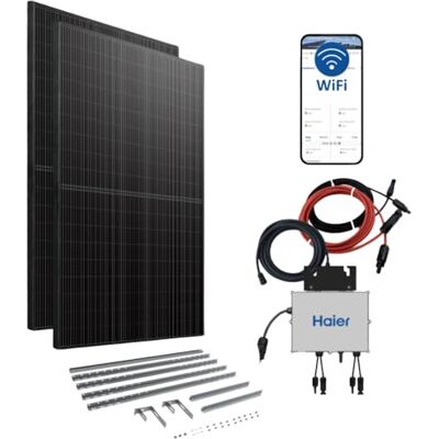 HAIER 840 W Balkonkraftwerk inkl. sturmsicherer Balkon-Halterung, 600 W / 800 W Stecker-Solaranlage mit 2x 420 W Modulen und Wechselrichter, 5 m Kabel, WiFi HAIER 840 W Balkonkraftwerk inkl. sturmsicherer Balkon-Halterung, 600 W / 800 W Stecker-Solaranlage mit 2x 420 W Modulen und Wechselrichter, 5 m Kabel, WiFi
