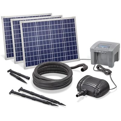 Esotec Solar Bachlaufpumpe Wasserfall Pumpe Set Waterfall 150/4200 101975 Bachlaufset mit Akku (Pb) 24Ah, Förderleistung max 4200l/h, Förderhöhe max 1,5m bei 800l/h, 12VDC, Solarmodule 15-18V je 25Wp Esotec Solar Bachlaufpumpe Wasserfall Pumpe Set Waterfall 150/4200 101975 Bachlaufset mit Akku (Pb) 24Ah, Förderleistung max 4200l/h, Förderhöhe max 1,5m bei 800l/h, 12VDC, Solarmodule 15-18V je 25Wp