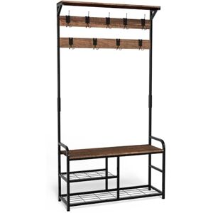 VOUNOT Garderobenständer, Kleiderständer mit Schuhregal u. Sitzfläche, Garderobe für Flur, 3 Ebenen mit 9 abnehmbaren Haken, Anti-Kipp-System 185x85x33 cm VOUNOT Garderobenständer, Kleiderständer mit Schuhregal u. Sitzfläche, Garderobe für Flur, 3 Ebenen mit 9 abnehmbaren Haken, Anti-Kipp-System 185x85x33 cm