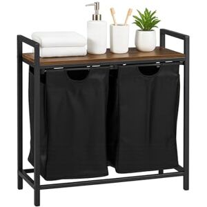 Relaxdays Wäschesammler, 2 ausziehbare Wäschekörbe, mit Ablage, HBT: 72 x 73 x 33 cm, Wäschekorb Metall, braun/schwarz Relaxdays Wäschesammler, 2 ausziehbare Wäschekörbe, mit Ablage, HBT: 72 x 73 x 33 cm, Wäschekorb Metall, braun/schwarz