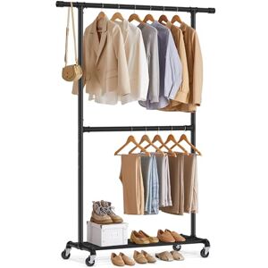 SONGMICS Kleiderständer im Industriedesign, bis 110 kg belastbar, Garderobenständer auf Rollen, 2 Kleiderstangen, aus Metall, gut belastbar, Präsentation im Geschäft, schwarz HSR62BK SONGMICS Kleiderständer im Industriedesign, bis 110 kg belastbar, Garderobenständer auf Rollen, 2 Kleiderstangen, aus Metall, gut belastbar, Präsentation im Geschäft, schwarz HSR62BK