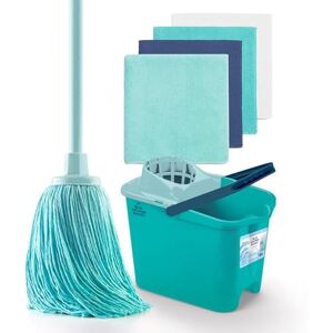 Genius BLUE DOLPHIN Wischmopp und Eimer mit Wringer + 4er-Pack Tücher aus 100% recycelter Mikrofaser, nachhaltiges Haushaltsreinigungsset, Wischmopp mit Putzeimer, Bodenreinigung, für alle Oberflächen geei Genius BLUE DOLPHIN Wischmopp und Eimer mit Wringer + 4er-Pack Tücher aus 100% recycelter Mikrofaser, nachhaltiges Haushaltsreinigungsset, Wischmopp mit Putzeimer, Bodenreinigung, für alle Oberflächen geei