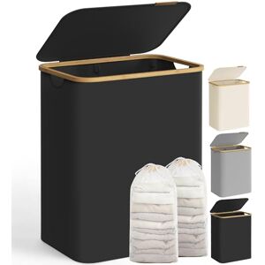 SONGMICS Wäschekorb mit Deckel, Wäschesammler mit 2 Fächern, 130 L, herausnehmbarer Wäschesack, Oxford-Gewebe, Griffe aus Bambus, zusammenklappbar, 52 x 38,5 x 70,5 cm, tintenschwarz LCB513B01 SONGMICS Wäschekorb mit Deckel, Wäschesammler mit 2 Fächern, 130 L, herausnehmbarer Wäschesack, Oxford-Gewebe, Griffe aus Bambus, zusammenklappbar, 52 x 38,5 x 70,5 cm, tintenschwarz LCB513B01