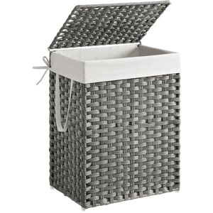 SONGMICS Wäschekorb, Wäschesammler 90 L, Wäschebox aus synthetischem Rattan, mit Deckel und Griffen, geflochten, faltbar, herausnehmbarer Wäschesack, taubengrau LCB51WG SONGMICS Wäschekorb, Wäschesammler 90 L, Wäschebox aus synthetischem Rattan, mit Deckel und Griffen, geflochten, faltbar, herausnehmbarer Wäschesack, taubengrau LCB51WG