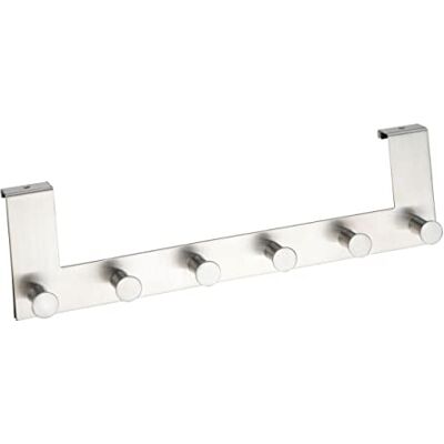 WENKO Türgarderobe Mod. Celano, Handtuchhalter für die Tür in Bad und Küche, Garderobe mit 6 Haken, rostfreier Edelstahl, 39 x 11 x 5,5 cm, Silber matt WENKO Türgarderobe Mod. Celano, Handtuchhalter für die Tür in Bad und Küche, Garderobe mit 6 Haken, rostfreier Edelstahl, 39 x 11 x 5,5 cm, Silber matt