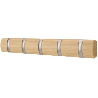 Umbra Flip Garderobenhaken, Platzsparend, 5 Haken, Natur/Nickel Pappelholz, multifunktional für Jacken Schals und Taschen, platzsparendes Wanddesign, einfache Anbringung Umbra Flip Garderobenhaken, Platzsparend, 5 Haken, Natur/Nickel Pappelholz, multifunktional für Jacken Schals und Taschen, platzsparendes Wanddesign, einfache Anbringung