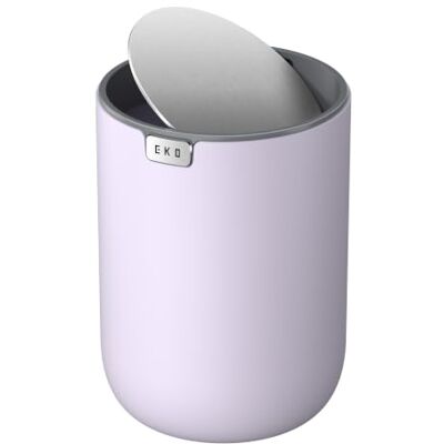 EKO Mini Tischmülleimer mit Schwingdeckel, 1,5 L, Lavendel, Kunststoff Kompakter Tischabfalleimer für Büro und Bad, Schreibtisch-Mülleimer mit Edelstahl-Sockel, selbstzurückstellendem Deckel EKO Mini Tischmülleimer mit Schwingdeckel, 1,5 L, Lavendel, Kunststoff Kompakter Tischabfalleimer für Büro und Bad, Schreibtisch-Mülleimer mit Edelstahl-Sockel, selbstzurückstellendem Deckel