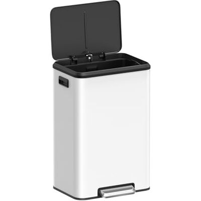 SONGMICS Mülleimer Küche, 40 Liter Abfalleimer mit Deckel, Tretmülleimer, Softclose, Offenhaltefunktion, breites Pedal, weiß LTB541W4002 SONGMICS Mülleimer Küche, 40 Liter Abfalleimer mit Deckel, Tretmülleimer, Softclose, Offenhaltefunktion, breites Pedal, weiß LTB541W4002