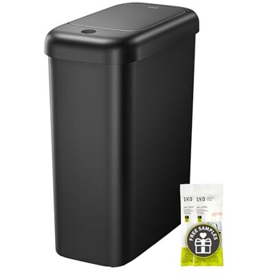 EKO Badezimmer Mülleimer mit Sensor, Schlanker Sensor Abfalleimer, Wasserdichter, Soft Close, Bewegungssensor-Kosmetikeimer für Bad, Büro und Küche, Schwarz, 10L, Hochwertiger Kunststoff EKO Badezimmer Mülleimer mit Sensor, Schlanker Sensor Abfalleimer, Wasserdichter, Soft Close, Bewegungssensor-Kosmetikeimer für Bad, Büro und Küche, Schwarz, 10L, Hochwertiger Kunststoff