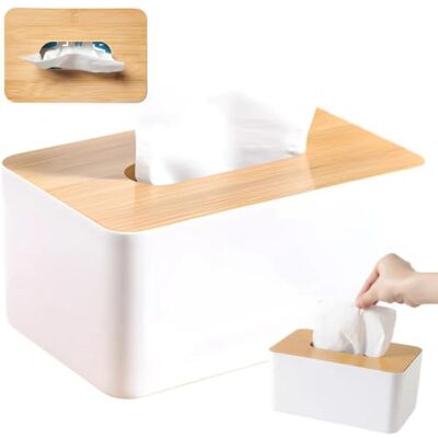 PARENCE . Bambusdeckel-Taschentuch- und Feuchttücher-Box – Rechteckiger Kunststoffspender – Taschentücher, Babytücher und Reiniger – Weiß – 21 x 13 x 10 cm PARENCE . Bambusdeckel-Taschentuch- und Feuchttücher-Box – Rechteckiger Kunststoffspender – Taschentücher, Babytücher und Reiniger – Weiß – 21 x 13 x 10 cm