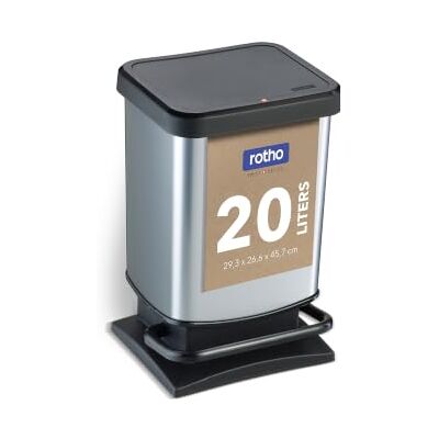 Rotho Paso Mülleimer Küche Papierkorb 20 L Soft-Close mit Pedal Silber Abfalleimer Küche, geruchsdichter Deckel, Gummifüße, stabiler Stand, 20 L Volumen für Haushalt Rotho Paso Mülleimer Küche Papierkorb 20 L Soft-Close mit Pedal Silber Abfalleimer Küche, geruchsdichter Deckel, Gummifüße, stabiler Stand, 20 L Volumen für Haushalt
