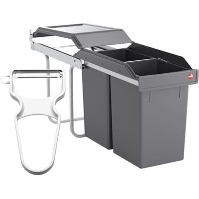 Hailo Abfallsammler Tandem Einbau-Mülleimer für Schränke ab 300 mm Breite Bequemer Handauszug auf Rollenführung Silber und Kunststoff Anthrazit (2x 15L + S) Hailo Abfallsammler Tandem Einbau-Mülleimer für Schränke ab 300 mm Breite Bequemer Handauszug auf Rollenführung Silber und Kunststoff Anthrazit (2x 15L + S)