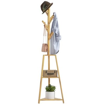 HOMCOM Garderobenständer auf Füßen aus Bambusholz, 46 x 46 x 175 cm, Natur HOMCOM Garderobenständer auf Füßen aus Bambusholz, 46 x 46 x 175 cm, Natur