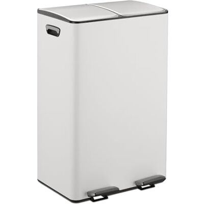 Relaxdays Mülleimer, 2 Fächer, je 30 Liter, entnehmbare Inneneimer, Fußpedal, Küche, Tretmülleimer, Eisen, weiß/Silber Relaxdays Mülleimer, 2 Fächer, je 30 Liter, entnehmbare Inneneimer, Fußpedal, Küche, Tretmülleimer, Eisen, weiß/Silber