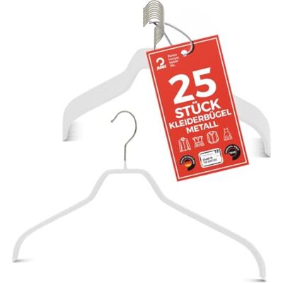 MAWA Kleiderbügel, Set mit 25 platzsparenden und rutschfesten Bügeln, ideal für Hemden und Blusen, mit 360°drehbarem Haken, Antirutschbeschichtung, 45 cm, Weiß MAWA Kleiderbügel, Set mit 25 platzsparenden und rutschfesten Bügeln, ideal für Hemden und Blusen, mit 360°drehbarem Haken, Antirutschbeschichtung, 45 cm, Weiß