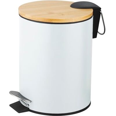 Amig Kosmetikeimer mit Pedal 5L Naturline Weiß und Bambus Hygienische Öffnung Ø20 x 26 cm Lackierter Edelstahl Runder Badeimer Mülleimer mit Deckel Amig Kosmetikeimer mit Pedal 5L Naturline Weiß und Bambus Hygienische Öffnung Ø20 x 26 cm Lackierter Edelstahl Runder Badeimer Mülleimer mit Deckel