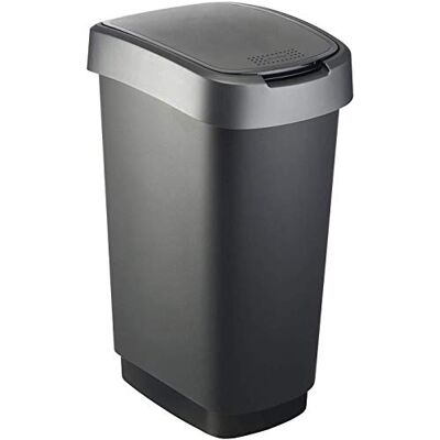 Rotho Twist Mülleimer Küche 50 L schmaler Mülleimer mit Deckel PP Silber Papierkorb für Altpapier, Schwing- und Klappdeckel, breiter Rand verdeckt Müllbeutel, geräuschloses Schließen, Kunststoff PP Rotho Twist Mülleimer Küche 50 L schmaler Mülleimer mit Deckel PP Silber Papierkorb für Altpapier, Schwing- und Klappdeckel, breiter Rand verdeckt Müllbeutel, geräuschloses Schließen, Kunststoff PP