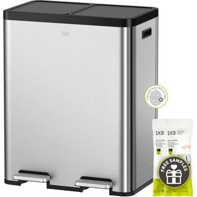 EKO Essential Doppel-Mülleimer, 2,8 l Fassungsvermögen, Küchenstufen, Recycling-Mülleimer mit doppeltem abnehmbarem Eimer, unabhängigen Deckeln und Pedalen, gebürsteter Edelstahl EKO Essential Doppel-Mülleimer, 2,8 l Fassungsvermögen, Küchenstufen, Recycling-Mülleimer mit doppeltem abnehmbarem Eimer, unabhängigen Deckeln und Pedalen, gebürsteter Edelstahl