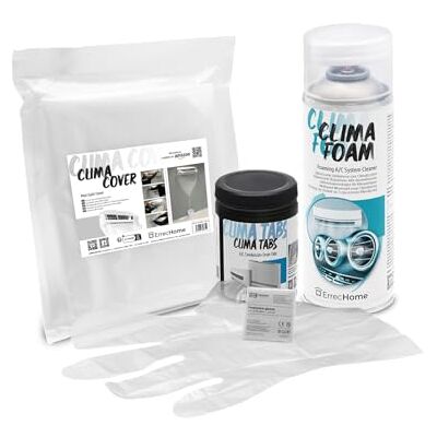 ERRECHOME Klimaanlagen-Reinigungskit, enthält Clima Foam Klimaanlagen Schaumreiniger, Clima Cover Schutzhülle, Clima Tabs 40 Tabletten für die Reinigung des Kondensatabflusses, Handschuhe ERRECHOME Klimaanlagen-Reinigungskit, enthält Clima Foam Klimaanlagen Schaumreiniger, Clima Cover Schutzhülle, Clima Tabs 40 Tabletten für die Reinigung des Kondensatabflusses, Handschuhe