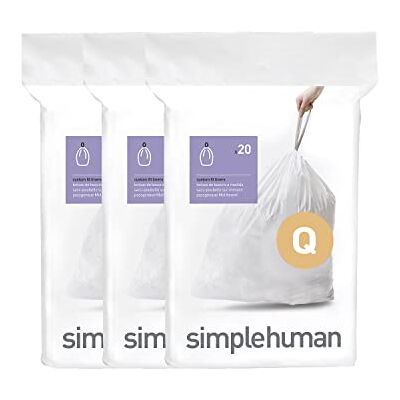 simplehuman CW0264 Code Q passgenaue Müllbeutel, 50-65 Liter, 3 x Packung mit 20 (60 Stück), weißer Kunststoff simplehuman CW0264 Code Q passgenaue Müllbeutel, 50-65 Liter, 3 x Packung mit 20 (60 Stück), weißer Kunststoff