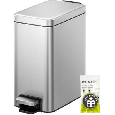 EKO Bad Mülleimer 5 L, schmaler Treteimer mit Inneneimer, Matt Edelstahl Abfalleimer mit Soft-Close Deckel, hält Gerüche zurück, fingerabdruckfrei, Kosmetikeimer für Gäste-WC, Badezimmer und Büro EKO Bad Mülleimer 5 L, schmaler Treteimer mit Inneneimer, Matt Edelstahl Abfalleimer mit Soft-Close Deckel, hält Gerüche zurück, fingerabdruckfrei, Kosmetikeimer für Gäste-WC, Badezimmer und Büro