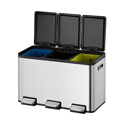 EKO Recycelbarer Mülleimer, 10 l + 10 l, mit Pedal, Edelstahl, Anti-Fingerabdruck, für Küche, Doppelfach, Abfalleimer mit Absenkautomatik EKO Recycelbarer Mülleimer, 10 l + 10 l, mit Pedal, Edelstahl, Anti-Fingerabdruck, für Küche, Doppelfach, Abfalleimer mit Absenkautomatik