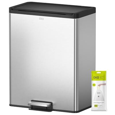 EKO Küchenabfalleimer, 2 Fächer, Recycling-Mülleimer, Edelstahl, 2 x 20 l Recycling-Fächer, abnehmbare Eimer, sanft schließende Deckel, Pedal & Fingerabdruck-resistent für Abfall & Recycling EKO Küchenabfalleimer, 2 Fächer, Recycling-Mülleimer, Edelstahl, 2 x 20 l Recycling-Fächer, abnehmbare Eimer, sanft schließende Deckel, Pedal & Fingerabdruck-resistent für Abfall & Recycling