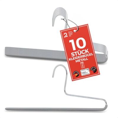 MAWA Hosenbügel, Set mit 10 platzsparenden Kleiderbügel, ideal für Jeans, Stoffhosen und Anzughosen, mit antirutschbeschichtetem Steg, 32 cm, Silber MAWA Hosenbügel, Set mit 10 platzsparenden Kleiderbügel, ideal für Jeans, Stoffhosen und Anzughosen, mit antirutschbeschichtetem Steg, 32 cm, Silber