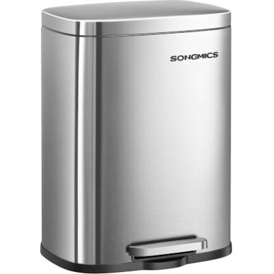 SONGMICS Mülleimer, Tretmülleimer aus Edelstahl, Abfalleimer mit Deckel und Inneneimer, 12 L, 38,4 x 28,6 x 25,2 cm, Kleiner Kosmetikeimer für Bad, Silbergrau, Plushic Kollektion LTB112EZ01 SONGMICS Mülleimer, Tretmülleimer aus Edelstahl, Abfalleimer mit Deckel und Inneneimer, 12 L, 38,4 x 28,6 x 25,2 cm, Kleiner Kosmetikeimer für Bad, Silbergrau, Plushic Kollektion LTB112EZ01