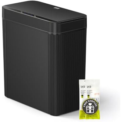 EKO Badezimmer Mülleimer mit Sensor, Schlanker Sensor Abfalleimer, Wasserdichter, Soft Close, Bewegungssensor-Kosmetikeimer für Bad, Büro und Küche, Carbon-Schwarz, 10L, Hochwertiger Kunststoff EKO Badezimmer Mülleimer mit Sensor, Schlanker Sensor Abfalleimer, Wasserdichter, Soft Close, Bewegungssensor-Kosmetikeimer für Bad, Büro und Küche, Carbon-Schwarz, 10L, Hochwertiger Kunststoff