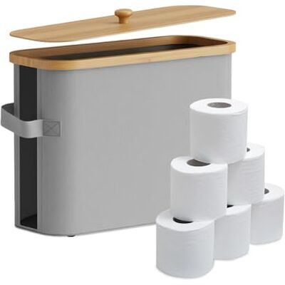 Relaxdays Toilettenpapier Aufbewahrung, 12 Rollen, HxBxT: 33 x 45 x 16 cm, Stoff, Bambus, Klopapier Korb, Vorrat, grau Relaxdays Toilettenpapier Aufbewahrung, 12 Rollen, HxBxT: 33 x 45 x 16 cm, Stoff, Bambus, Klopapier Korb, Vorrat, grau