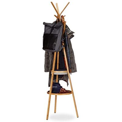 Relaxdays Garderobe mit Ablage, dreiarmiger Bambus Kleiderständer mit 6 Haken, Kleiderablage HxBxT: 171x50x50cm, natur Relaxdays Garderobe mit Ablage, dreiarmiger Bambus Kleiderständer mit 6 Haken, Kleiderablage HxBxT: 171x50x50cm, natur