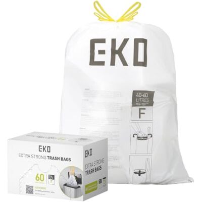 EKO reißfest Müllbeutel mit Zugband, 60 Liter Müllsäcke, 60 Beuteln, extra starken, Schnellzugriffsbox, Auslaufsicher Mülltüten für sicheren Halt am Mülleimer, weiß, Größe F EKO reißfest Müllbeutel mit Zugband, 60 Liter Müllsäcke, 60 Beuteln, extra starken, Schnellzugriffsbox, Auslaufsicher Mülltüten für sicheren Halt am Mülleimer, weiß, Größe F
